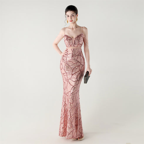 Graceful Sequin Embellished Mesh Mermaid Maxi Dress
